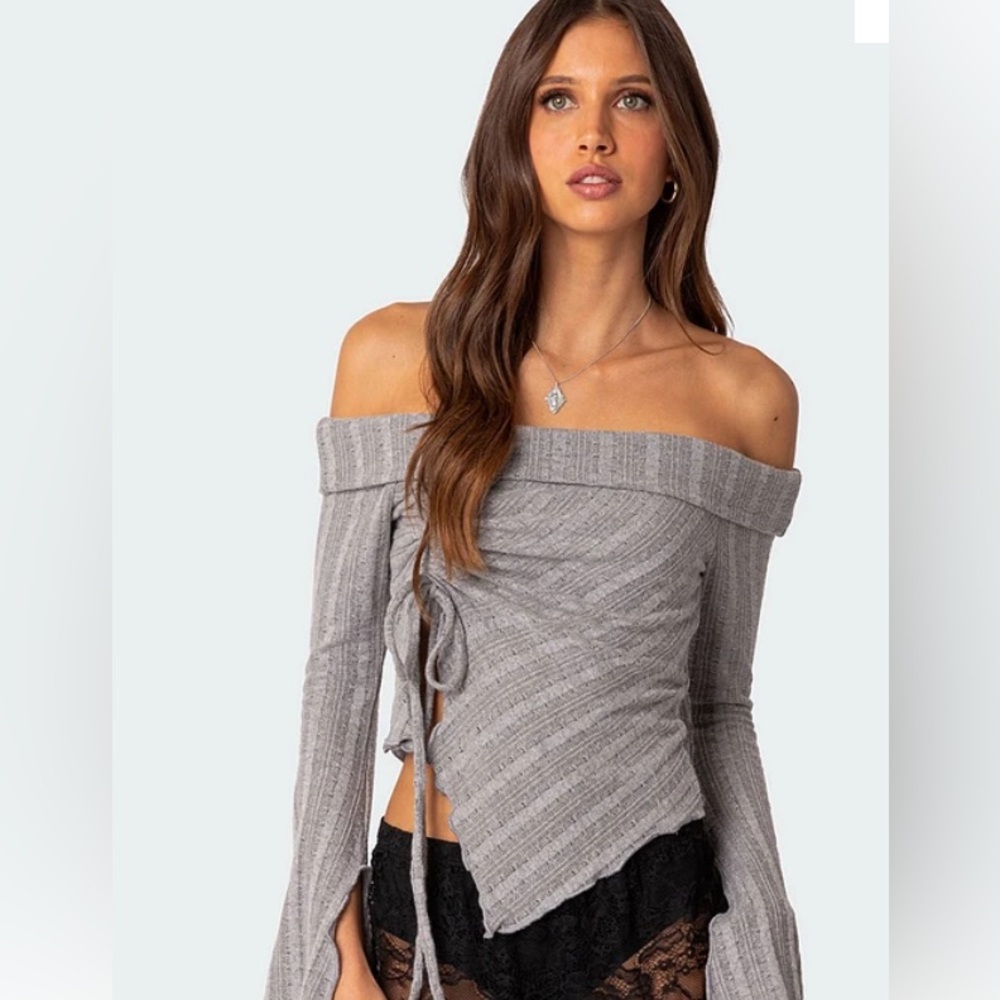 Edikted Alona Asymmetric Fold Over Knit Top Size small